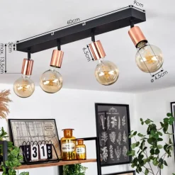 Plafonnier Tulla Cuivre, Noir, 4 lumières