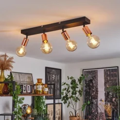 Plafonnier Tulla Cuivre, Noir, 4 lumières