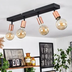 Plafonnier Tulla Cuivre, Noir, 4 lumières