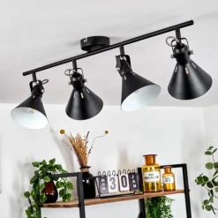 Plafonnier Upiano Chrome, Noir, 4 lumières