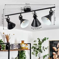 Plafonnier Upiano Chrome, Noir, 4 lumières