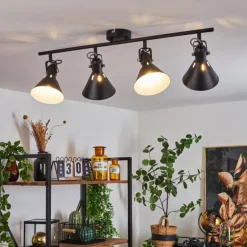 Plafonnier Upiano Chrome, Noir, 4 lumières