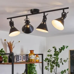 Plafonnier Upiano Chrome, Noir, 4 lumières