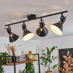 Plafonnier Upiano Chrome, Noir, 4 lumières