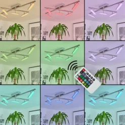 Plafonnier Vehkala LED Chrome, Nickel mat, 5 lumières, Télécommandes, Changeur de couleurs