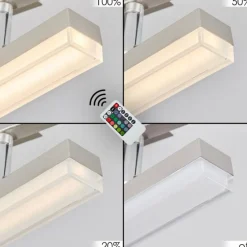 Plafonnier Vehkala LED Chrome, Nickel mat, 5 lumières, Télécommandes, Changeur de couleurs