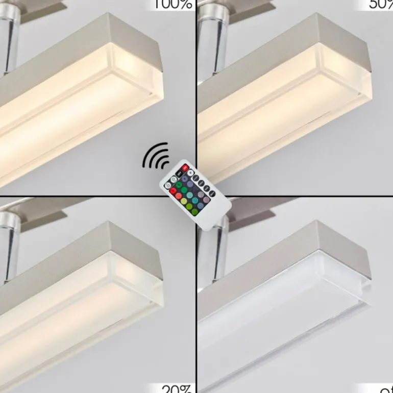 Plafonnier Vehkala LED Chrome, Nickel mat, 5 lumières, Télécommandes, Changeur de couleurs