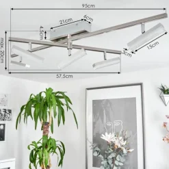 Plafonnier Vehkala LED Chrome, Nickel mat, 5 lumières, Télécommandes, Changeur de couleurs