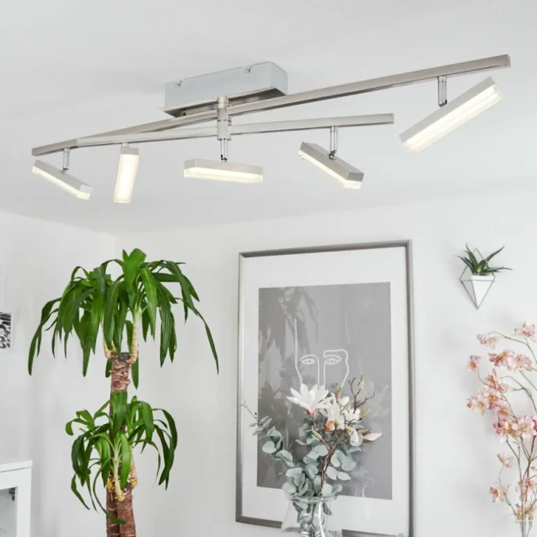 Plafonnier Vehkala LED Chrome, Nickel mat, 5 lumières, Télécommandes, Changeur de couleurs