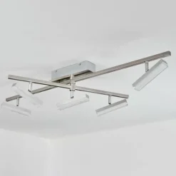 Plafonnier Vehkala LED Chrome, Nickel mat, 5 lumières, Télécommandes, Changeur de couleurs