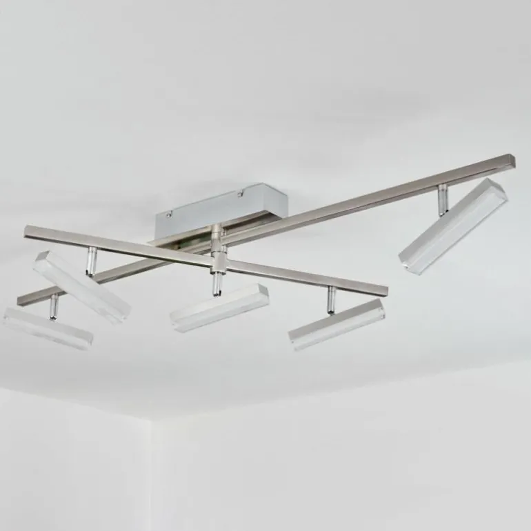 Plafonnier Vehkala LED Chrome, Nickel mat, 5 lumières, Télécommandes, Changeur de couleurs