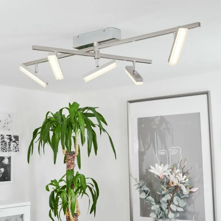 Plafonnier Vehkala LED Chrome, Nickel mat, 5 lumières, Télécommandes, Changeur de couleurs