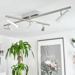 Plafonnier Vehkala LED Chrome, Nickel mat, 5 lumières, Télécommandes, Changeur de couleurs