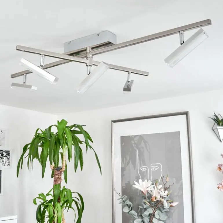 Plafonnier Vehkala LED Chrome, Nickel mat, 5 lumières, Télécommandes, Changeur de couleurs