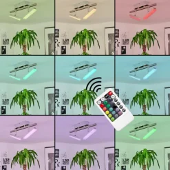 Plafonnier Vehkala LED Chrome, Nickel mat, 2 lumières, Télécommandes, Changeur de couleurs