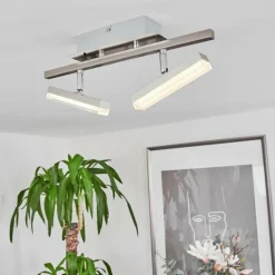 Plafonnier Vehkala LED Chrome, Nickel mat, 2 lumières, Télécommandes, Changeur de couleurs