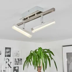 Plafonnier Vehkala LED Chrome, Nickel mat, 2 lumières, Télécommandes, Changeur de couleurs