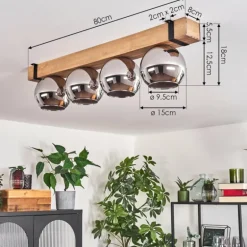 Plafonnier Verre 15cm Montgomery Écru, Noir, 4 lumières