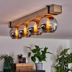 Plafonnier Verre 15cm Montgomery Écru, Noir, 4 lumières