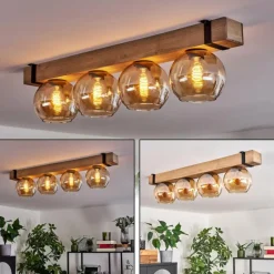 Plafonnier Verre 15cm Montgomery Écru, Noir, 4 lumières