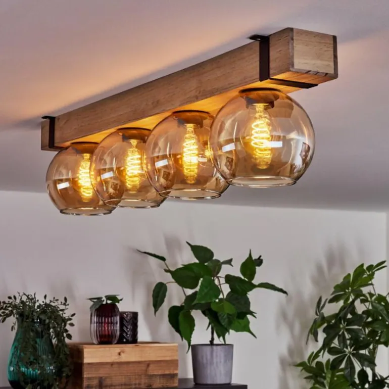 Plafonnier Verre 15cm Montgomery Écru, Noir, 4 lumières