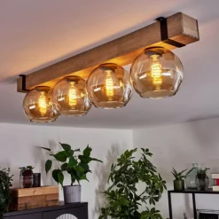 Plafonnier Verre 15cm Montgomery Écru, Noir, 4 lumières