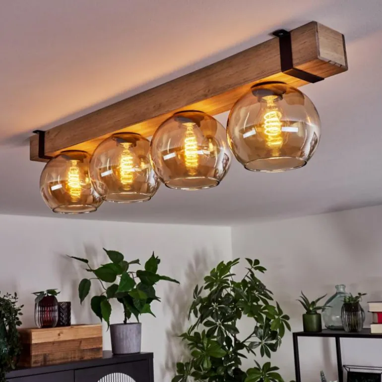 Plafonnier Verre 15cm Montgomery Écru, Noir, 4 lumières