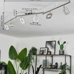 Plafonnier Villenauxe LED Nickel mat, 6 lumières