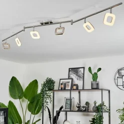 Plafonnier Villenauxe LED Nickel mat, 6 lumières