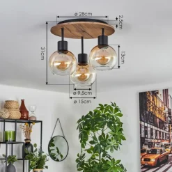 Plafonnier Vouhet Brun, Couleur bois, Noir, 3 lumières