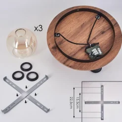 Plafonnier Vouhet Brun, Couleur bois, Noir, 3 lumières