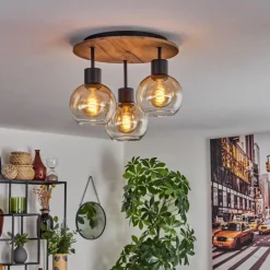 Plafonnier Vouhet Brun, Couleur bois, Noir, 3 lumières