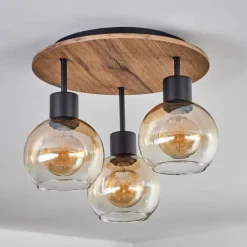 Plafonnier Vouhet Brun, Couleur bois, Noir, 3 lumières