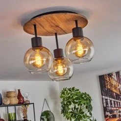 Plafonnier Vouhet Brun, Couleur bois, Noir, 3 lumières