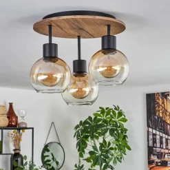 Plafonnier Vouhet Brun, Couleur bois, Noir, 3 lumières