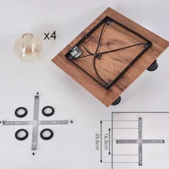 Plafonnier Vouhet Brun, Couleur bois, Noir, 4 lumières