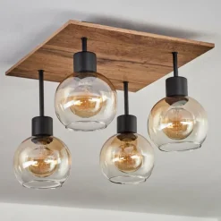 Plafonnier Vouhet Brun, Couleur bois, Noir, 4 lumières