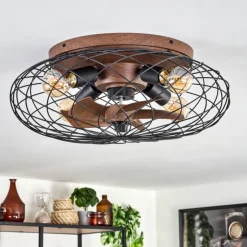 Plafonnier Wemude Brun, Noir, 4 lumières, Télécommandes