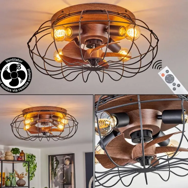 Plafonnier Wemude Brun, Noir, 4 lumières, Télécommandes