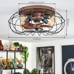 Plafonnier Wemude Brun, Noir, 4 lumières, Télécommandes