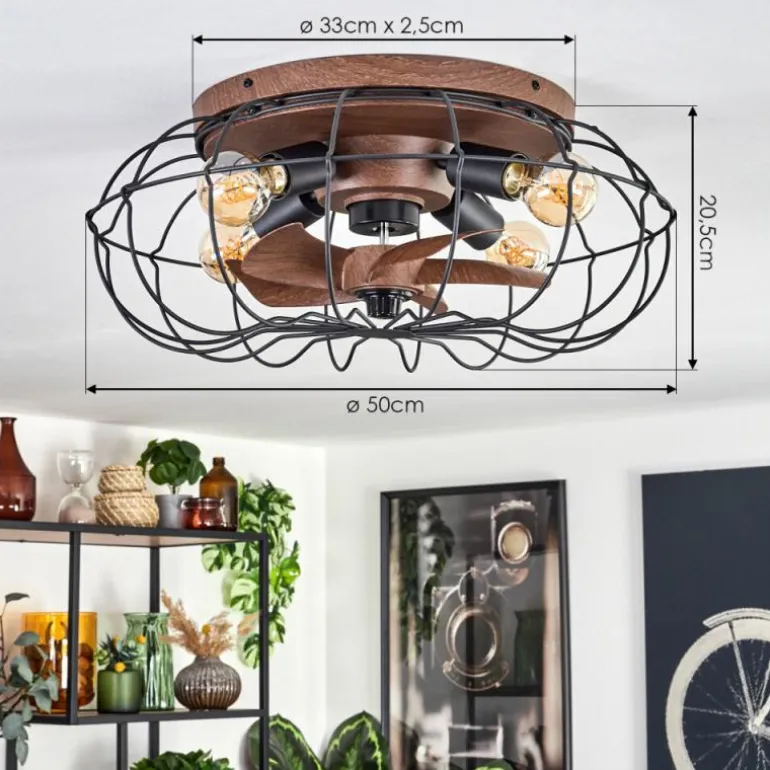 Plafonnier Wemude Brun, Noir, 4 lumières, Télécommandes