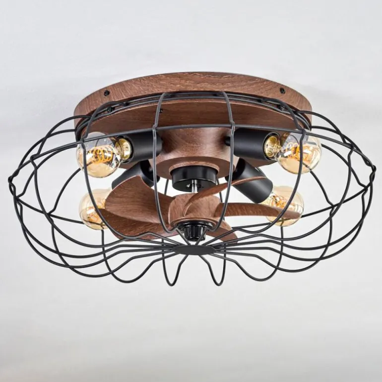 Plafonnier Wemude Brun, Noir, 4 lumières, Télécommandes