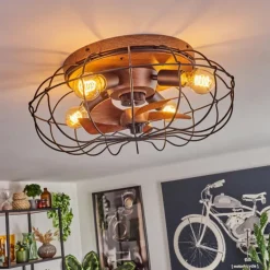 Plafonnier Wemude Brun, Noir, 4 lumières, Télécommandes