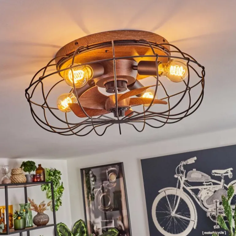 Plafonnier Wemude Brun, Noir, 4 lumières, Télécommandes