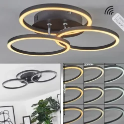 Plafonnier Xena LED Noir, 1 lumière, Télécommandes