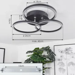 Plafonnier Xena LED Noir, 1 lumière, Télécommandes