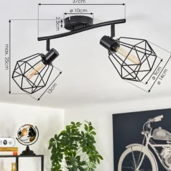 Plafonnier Yaak Noir, 2 lumières