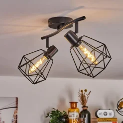 Plafonnier Yaak Noir, 2 lumières