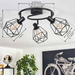 Plafonnier Yaak Noir, 3 lumières