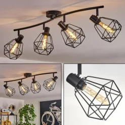 Plafonnier Yaak Noir, 4 lumières